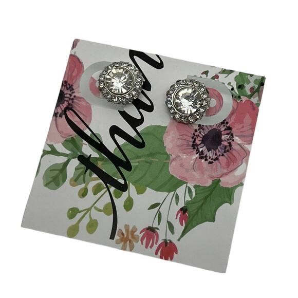 Prom Wedding Jeweled Silver Statement Stud Earrings, 0.5" x 0.5" - Picture 3 of 7